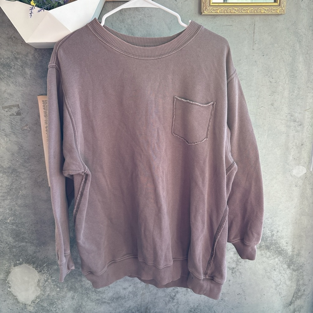 Aerie Oversized Brown Crewneck Sweater